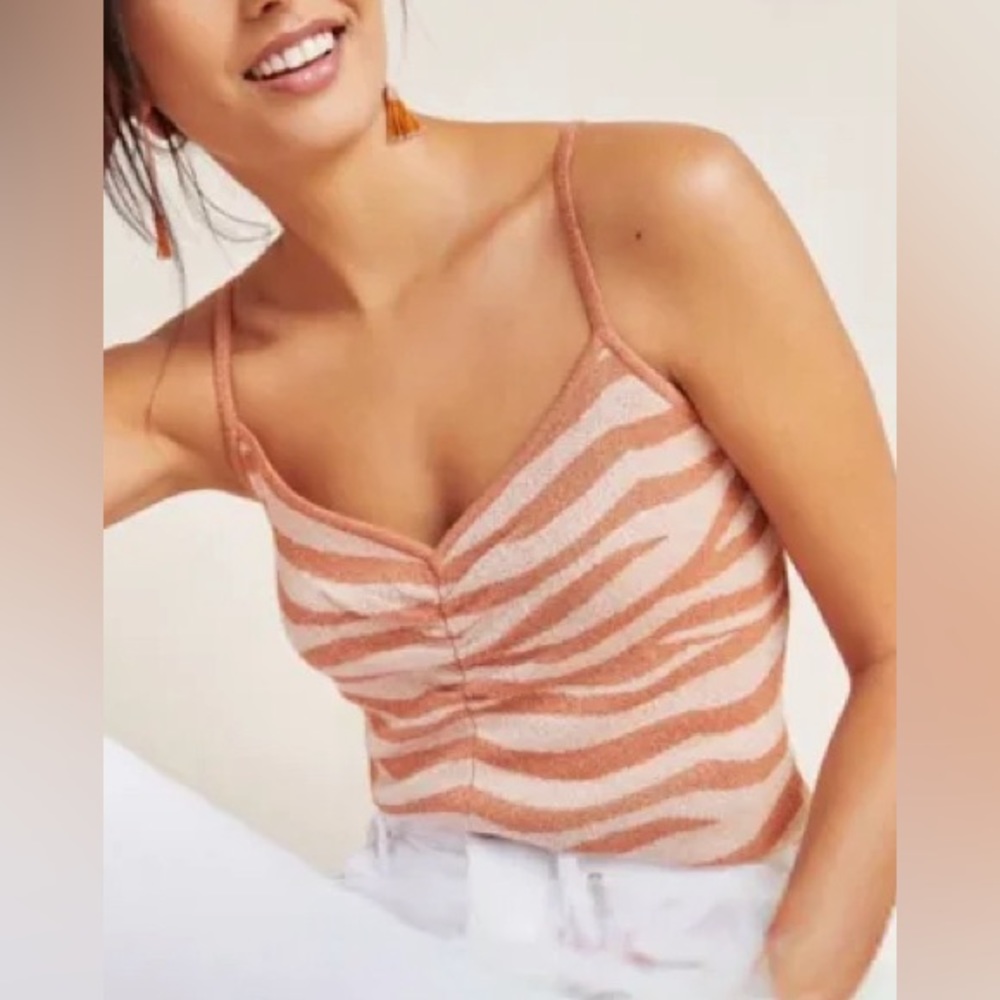 Anthropologie rust and gold metallic Cora tank zebra print women’s XSP